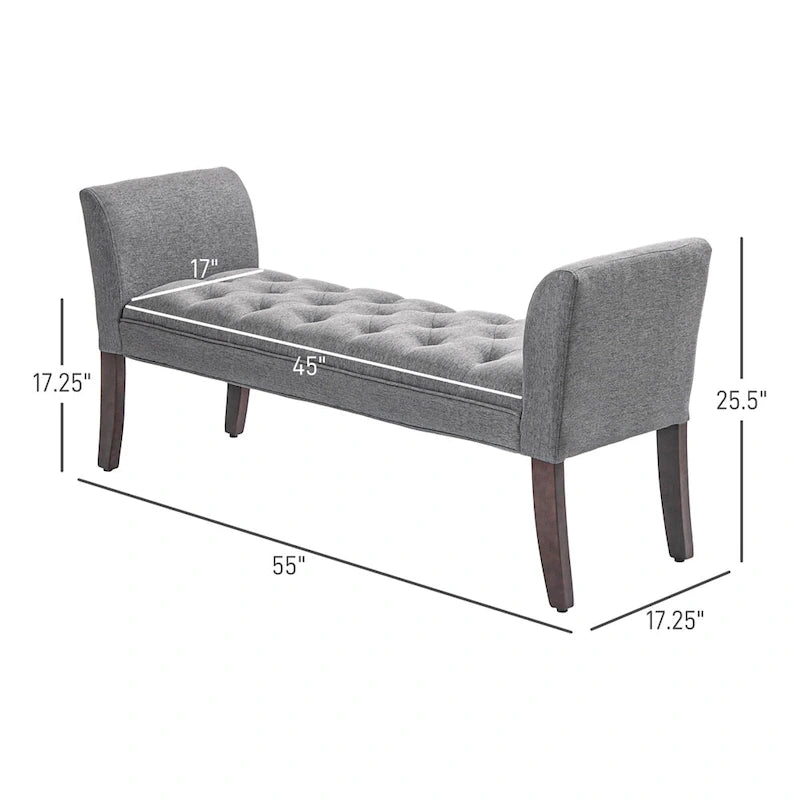 Banc de bout de lit avec capitonnage à boutons, banc d'entrée rembourré