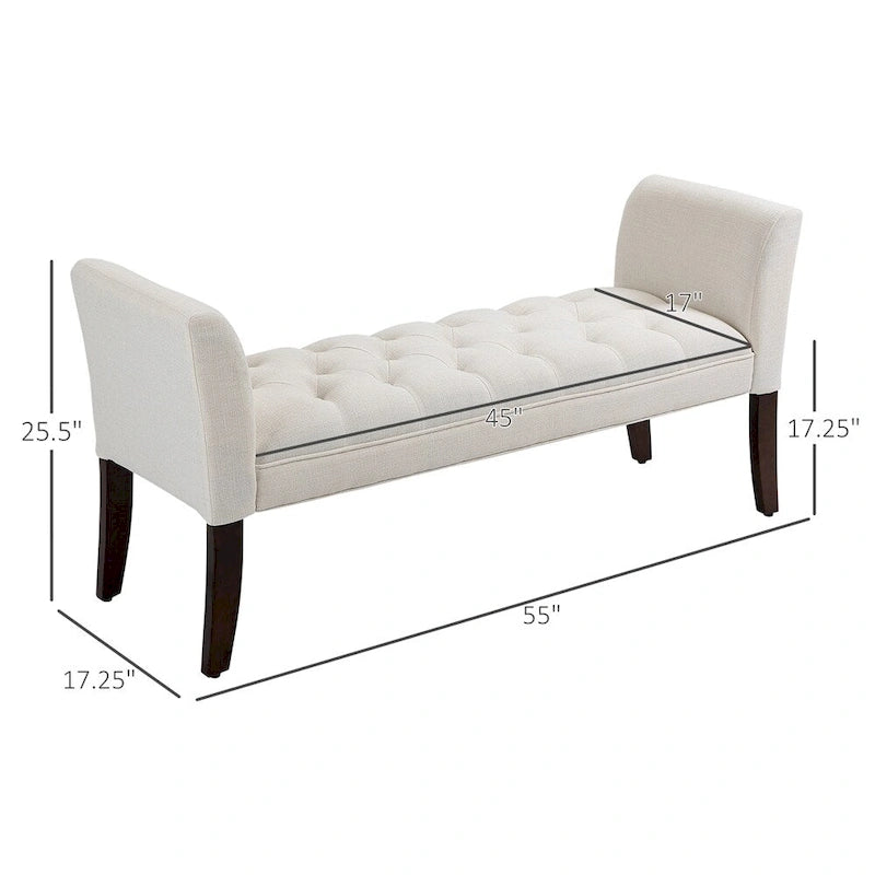 Banc de bout de lit avec capitonnage à boutons, banc d'entrée rembourré