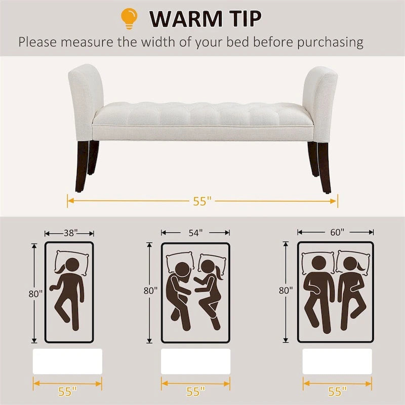 Banc de bout de lit avec capitonnage à boutons, banc d'entrée rembourré
