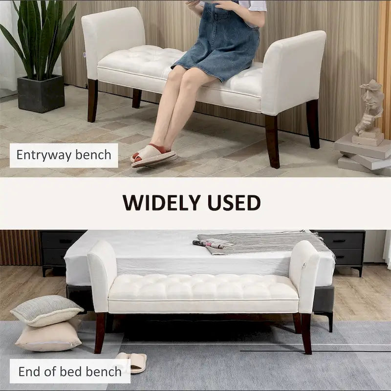 Banc de bout de lit avec capitonnage à boutons, banc d'entrée rembourré