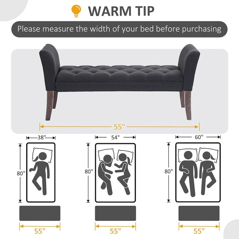 Banc de bout de lit avec capitonnage à boutons, banc d'entrée rembourré
