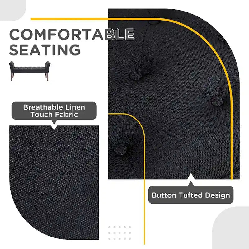 Banc de bout de lit avec capitonnage à boutons, banc d'entrée rembourré