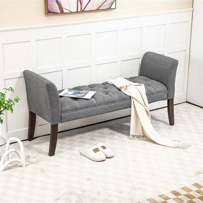 Banc de bout de lit avec capitonnage à boutons, banc d'entrée rembourré