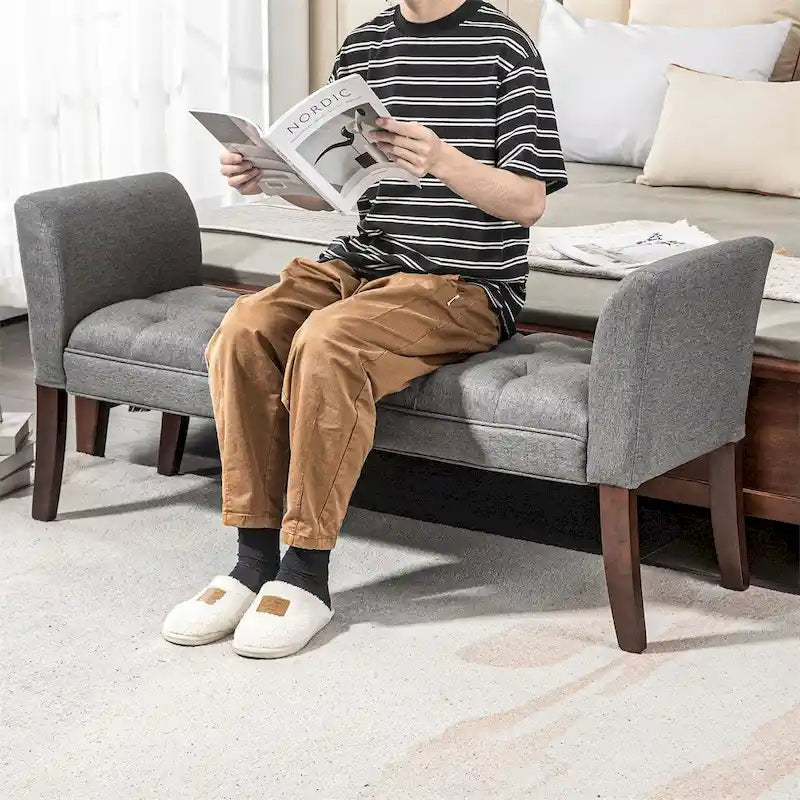 Banc de bout de lit avec capitonnage à boutons, banc d'entrée rembourré