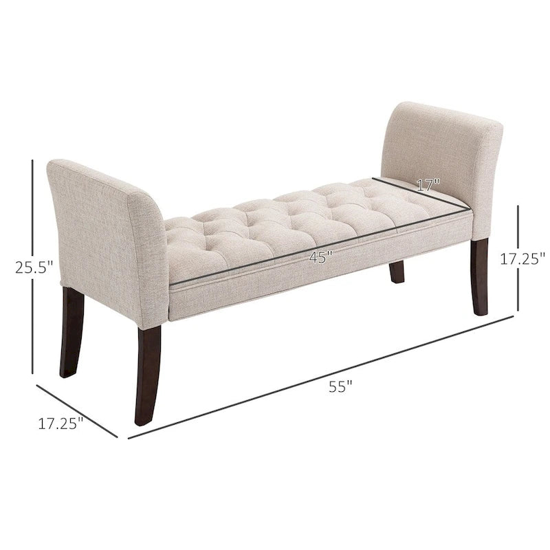 Banc de bout de lit avec capitonnage à boutons, banc d'entrée rembourré