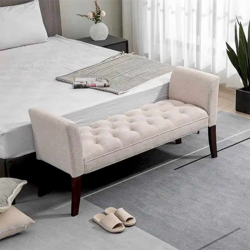 Banc de bout de lit avec capitonnage à boutons, banc d'entrée rembourré