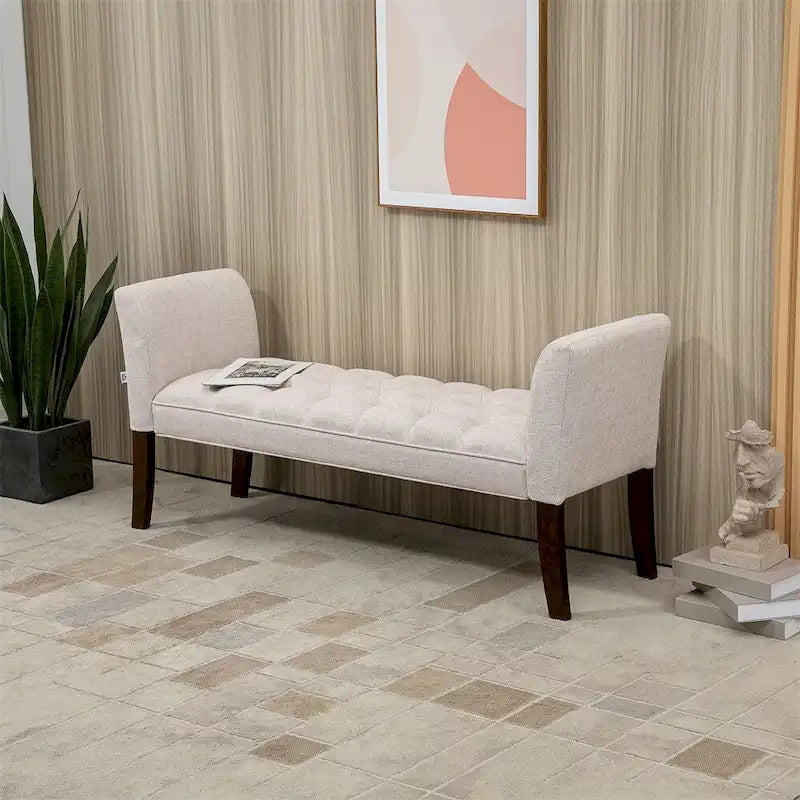 Banc de bout de lit avec capitonnage à boutons, banc d'entrée rembourré