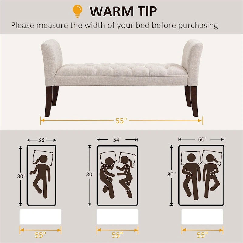 Banc de bout de lit avec capitonnage à boutons, banc d'entrée rembourré