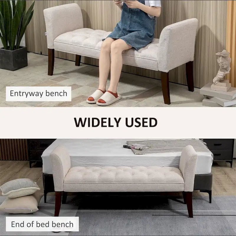 Banc de bout de lit avec capitonnage à boutons, banc d'entrée rembourré