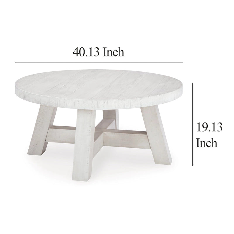 Table basse ronde de cocktail, Poteaux rustiques, Pin blanc de 40 pouces
