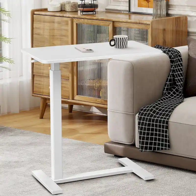 Table d'appoint de lit/bureau mobile sur roulettes blanc de 70 cm avec hauteur réglable