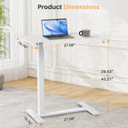 Table d'appoint de lit/bureau mobile sur roulettes blanc de 70 cm avec hauteur réglable