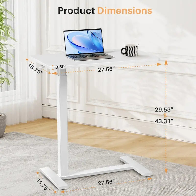 Table d'appoint de lit/bureau mobile sur roulettes blanc de 70 cm avec hauteur réglable