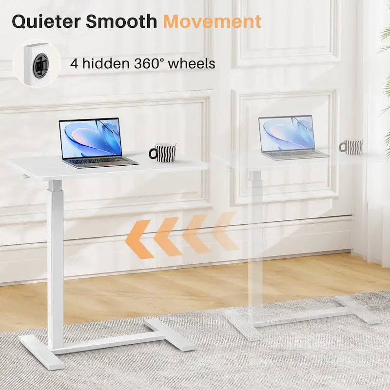 Table d'appoint de lit/bureau mobile sur roulettes blanc de 70 cm avec hauteur réglable