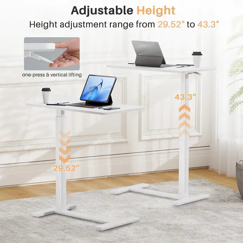 Table d'appoint de lit/bureau mobile sur roulettes blanc de 70 cm avec hauteur réglable