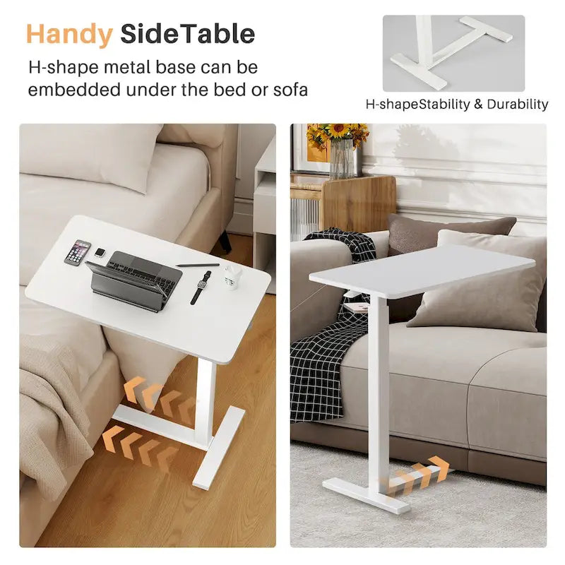 Table d'appoint de lit/bureau mobile sur roulettes blanc de 70 cm avec hauteur réglable