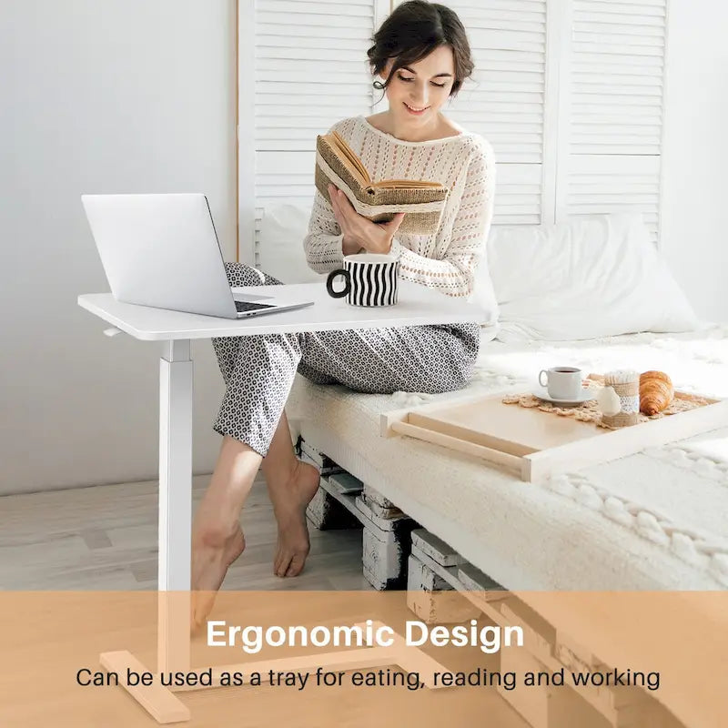 Table d'appoint de lit/bureau mobile sur roulettes blanc de 70 cm avec hauteur réglable