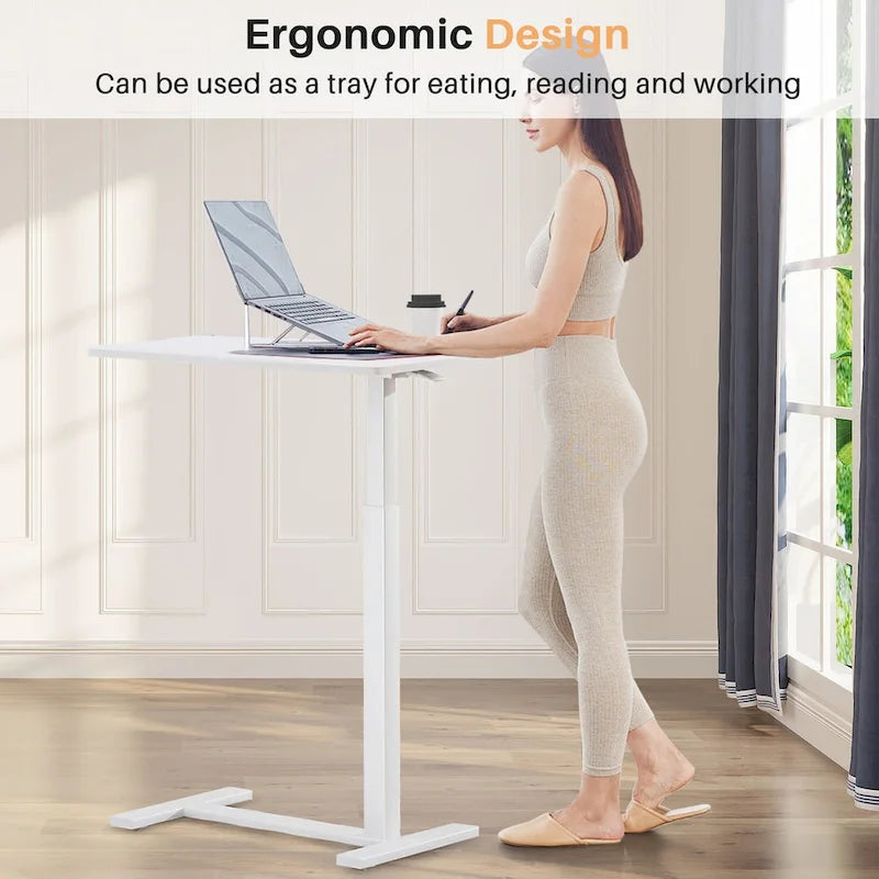Table d'appoint de lit/bureau mobile sur roulettes blanc de 70 cm avec hauteur réglable