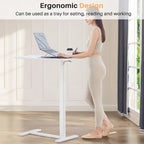 Table d'appoint de lit/bureau mobile sur roulettes blanc de 70 cm avec hauteur réglable