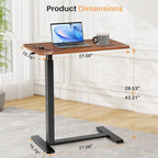 Table d'appoint de lit/bureau mobile sur roulettes blanc de 70 cm avec hauteur réglable