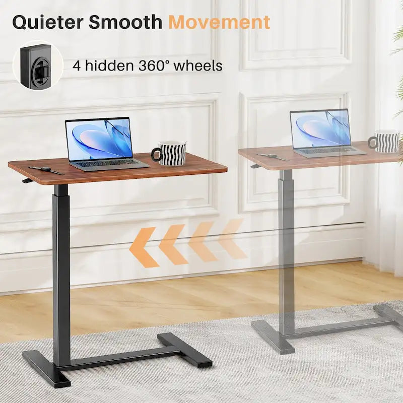 Table d'appoint de lit/bureau mobile sur roulettes blanc de 70 cm avec hauteur réglable