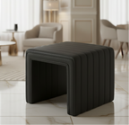 Ada Footstool Ottoman, Channel Tufted Black Faux Leather, 19 Inch