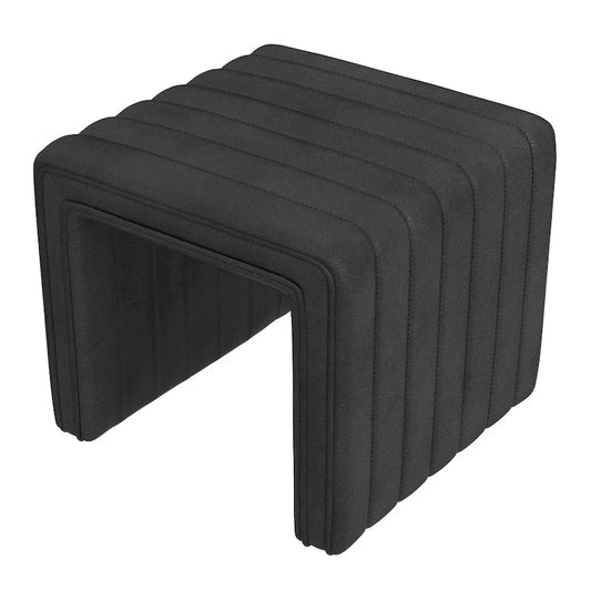 Repose-pieds Ottomane, similicuir noir capitonné cannelé, 48 cm