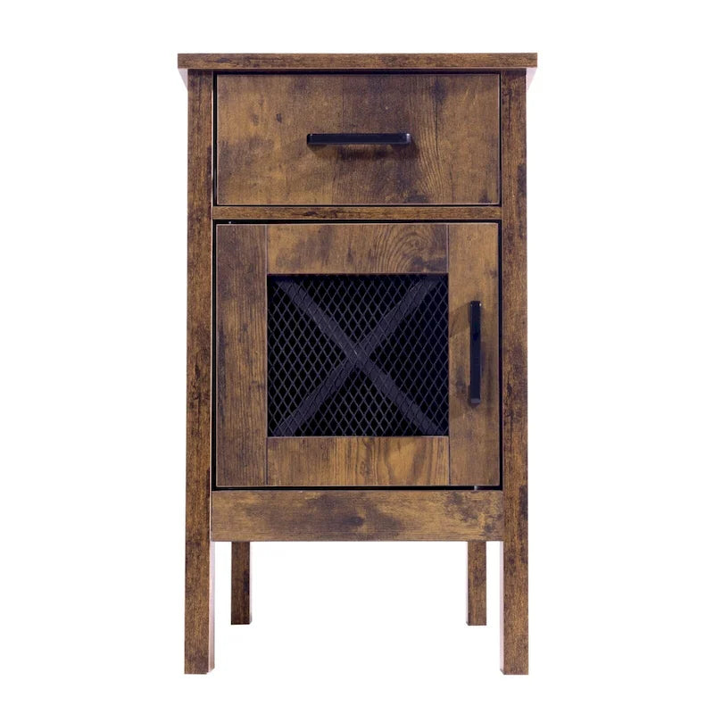 Table d'appoint en panneaux de particules de bois naturel avec tiroir et multiprise - 23,98 L x 14,02 l x 24,02 H