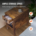 Table d'appoint en panneaux de particules de bois naturel avec tiroir et multiprise - 23,98 L x 14,02 l x 24,02 H