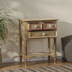 23,75 Table d'appoint moderne en bois avec trois tiroirs et une étagère inférieure ouverte pour salon ou chambre à coucher