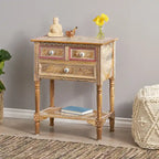 23,75 Table d'appoint moderne en bois avec trois tiroirs et une étagère inférieure ouverte pour salon ou chambre à coucher