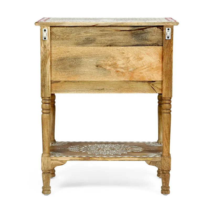 23,75 Table d'appoint moderne en bois avec trois tiroirs et une étagère inférieure ouverte pour salon ou chambre à coucher