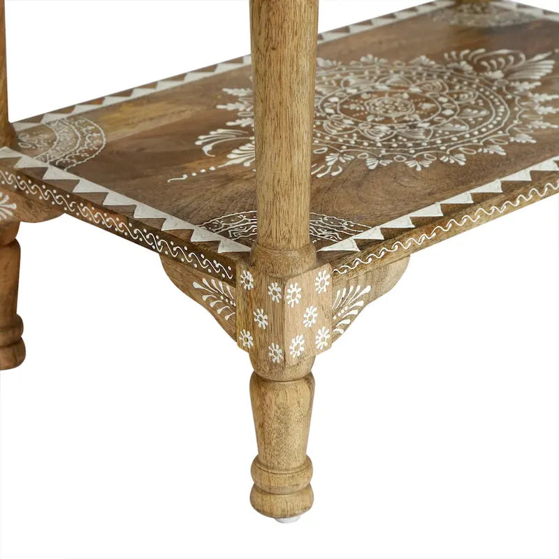 23,75 Table d'appoint moderne en bois avec trois tiroirs et une étagère inférieure ouverte pour salon ou chambre à coucher