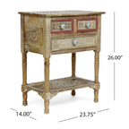 23,75 Table d'appoint moderne en bois avec trois tiroirs et une étagère inférieure ouverte pour salon ou chambre à coucher
