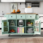 Kitchen Island Cart on 5 Wheels, Breakfast Bar Cabinet, Rolling Kitchen Island with Drop Leaf, 3 Drawers & Removable Shelves