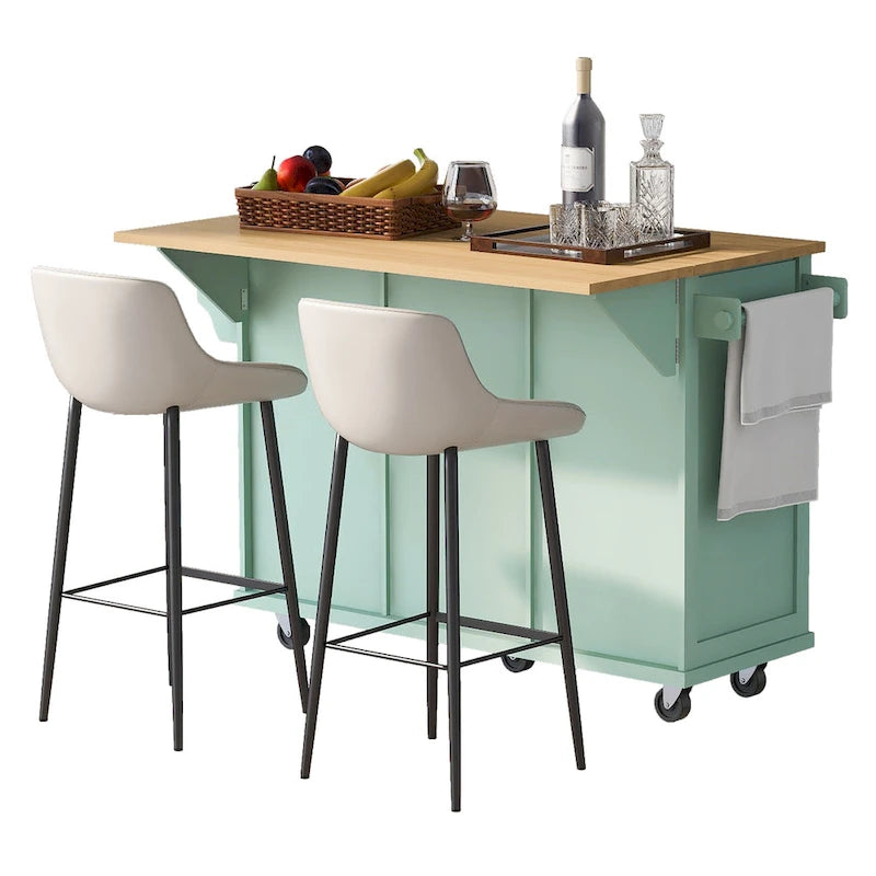 Desserte de cuisine sur 5 roulettes, meuble bar de petit-déjeuner, îlot de cuisine roulant avec abattant, 3 tiroirs et étagères amovibles