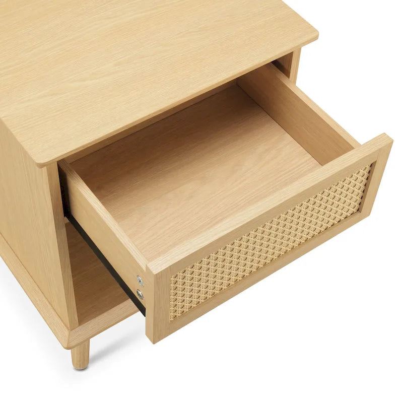 Table d'appoint en rotin avec tiroir de rangement, station de charge et lumière tactile LED - 15,25x23,75