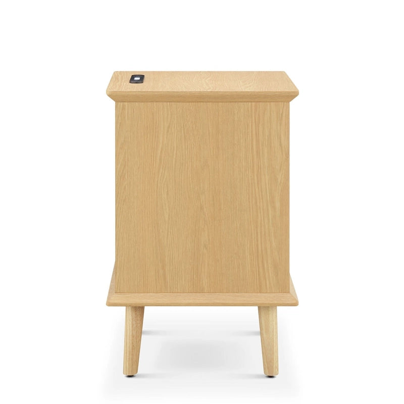 Table d'appoint en rotin avec tiroir de rangement, station de charge et lumière tactile LED - 15,25x23,75