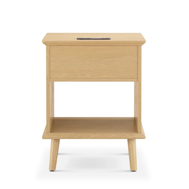 Table d'appoint en rotin avec tiroir de rangement, station de charge et lumière tactile LED - 15,25x23,75
