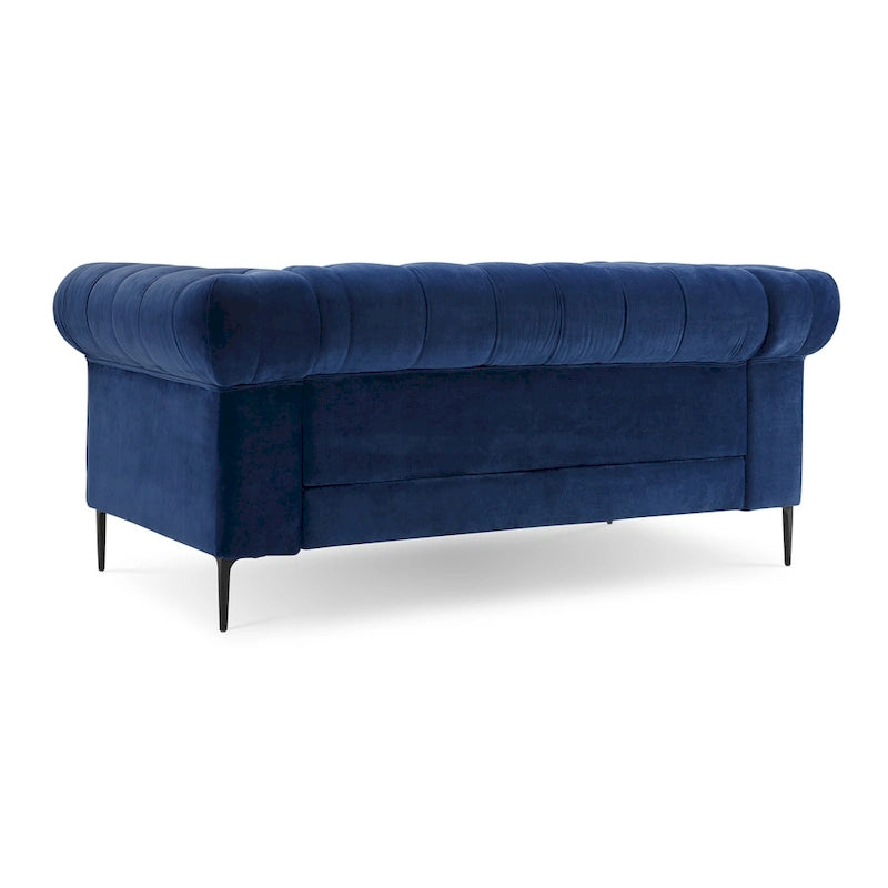Causeuse Chesterfield en velours touffeté avec accoudoirs roulés