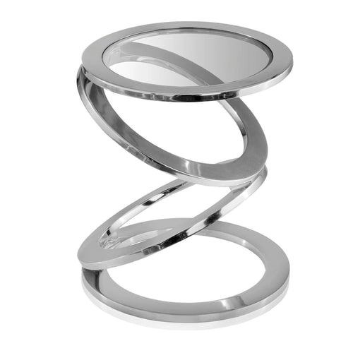 Table d'appoint abstraite ronde 17 en verre transparent et aluminium argenté