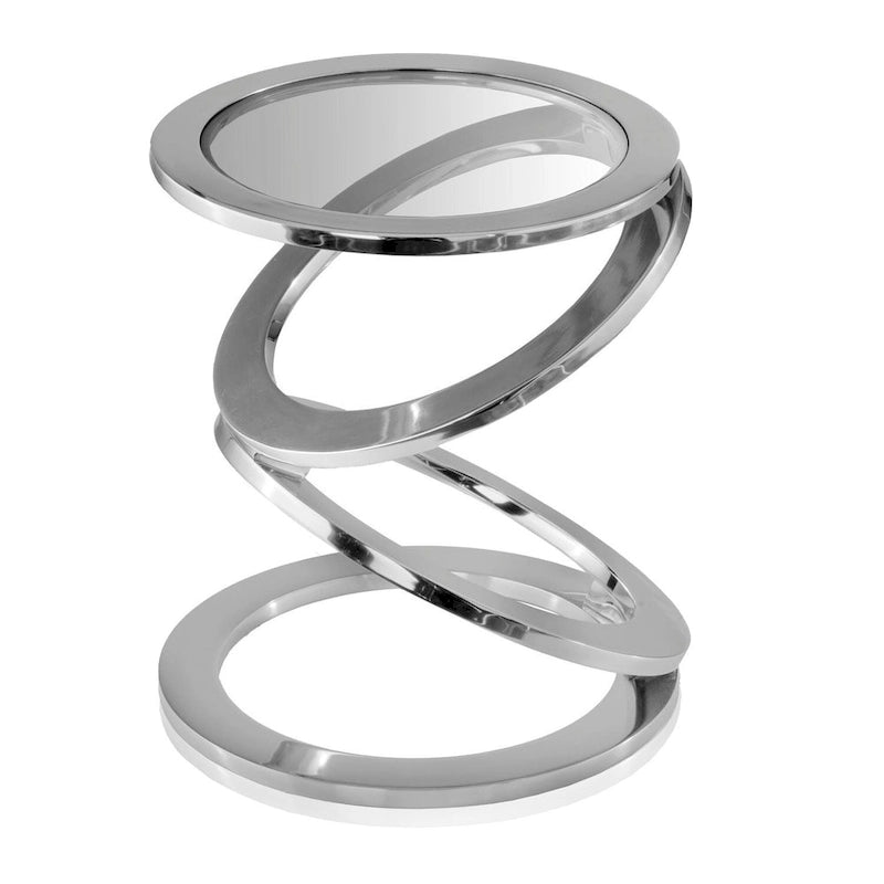 Table d'appoint abstraite ronde 17 en verre transparent et aluminium argenté