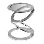 Table d'appoint abstraite ronde 17 en verre transparent et aluminium argenté