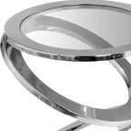 Table d'appoint abstraite ronde 17 en verre transparent et aluminium argenté