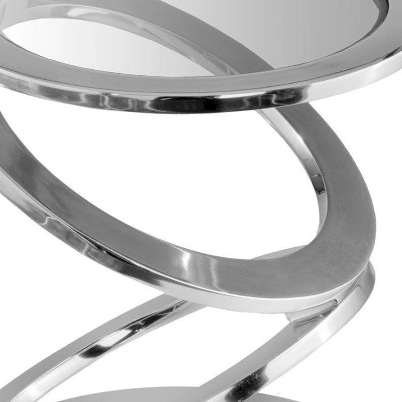 Table d'appoint abstraite ronde 17 en verre transparent et aluminium argenté