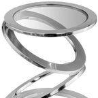 Table d'appoint abstraite ronde 17 en verre transparent et aluminium argenté