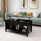 Table basse relevable noire avec rangement dissimulé et design moderne pour salon