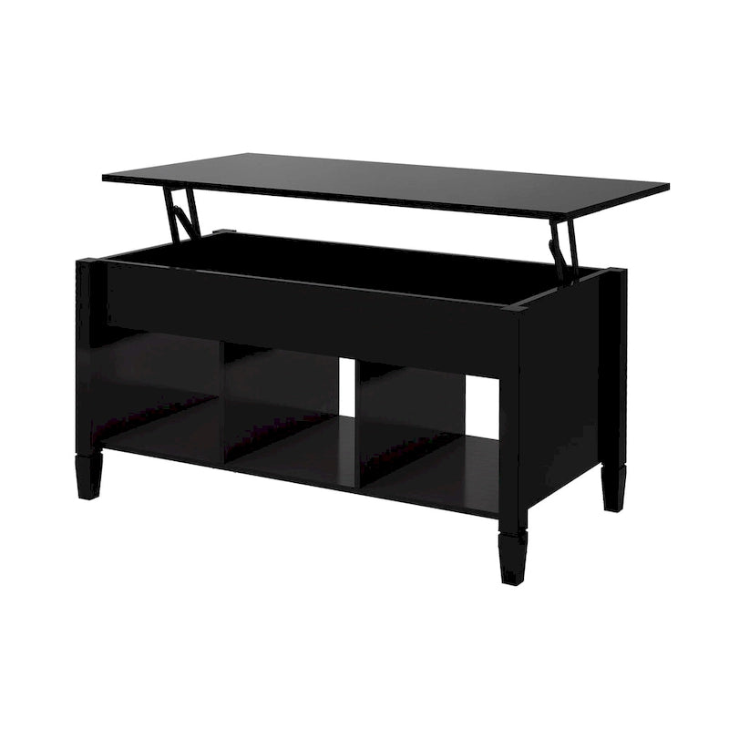 Table basse relevable noire avec rangement dissimulé et design moderne pour salon