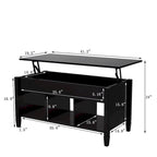 Table basse relevable noire avec rangement dissimulé et design moderne pour salon