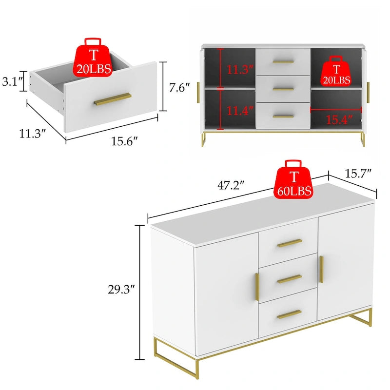 47.2L x 29.3H Buffet Armoire de rangement Vaisselier